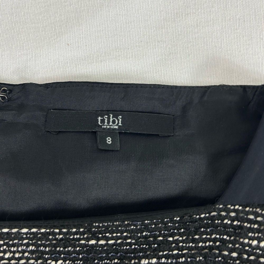 Tibi Womens Black Tweed Sheath Dress Short Sleeve Square Neck Lined Size 8 Fall - Picture 8 of 16